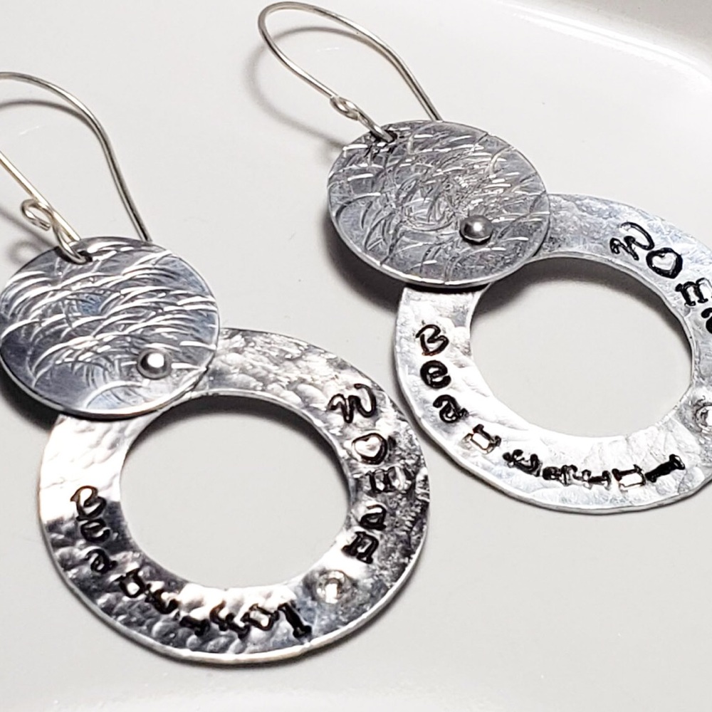 NEW HANDMADE, UNIQUE Silver Engraved Hoop Earrings ‘Beautiful Woman’